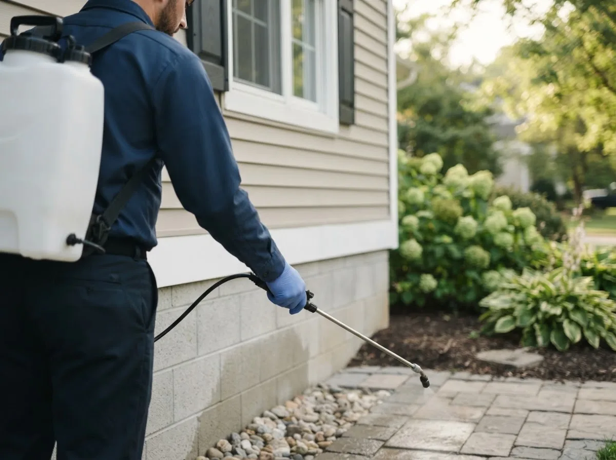 Pest control technician inspecting a home in Claiborne, MD
